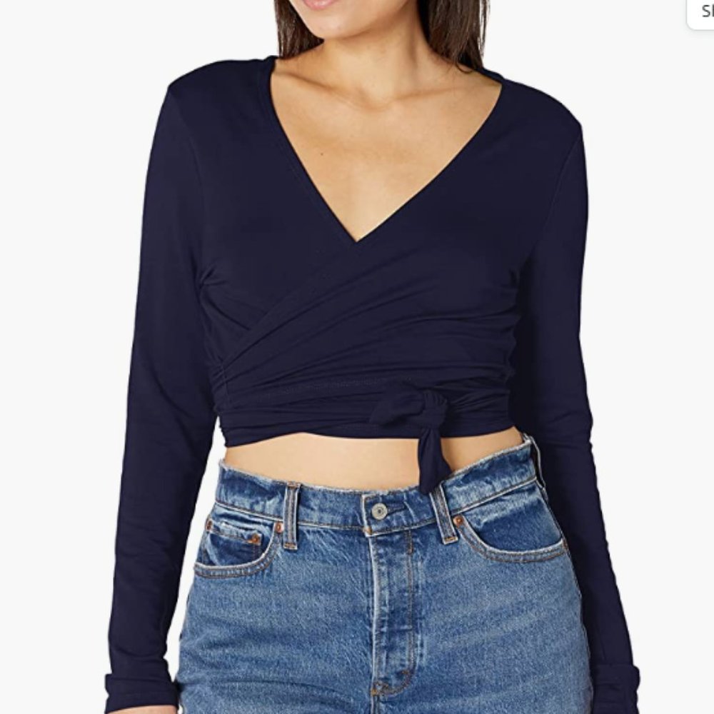 Citrus womens Wrap Front Convertible Top Blouse, Midnight French Terry, Small US